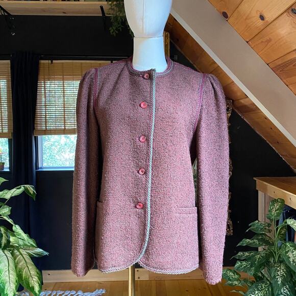 Vintage Jackets & Blazers - Vintage Jacket Burgundy Tweed